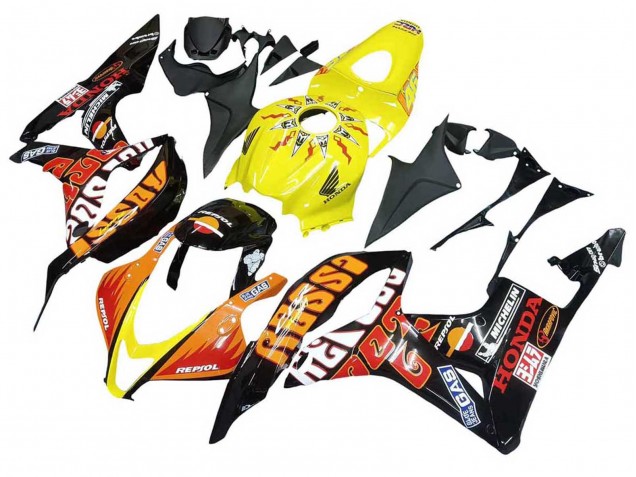 2007-2008 Honda CBR600RR Motorcycle Fairings - Yellow Orange Glossy Black Rossi Repsol Canada Suppliers