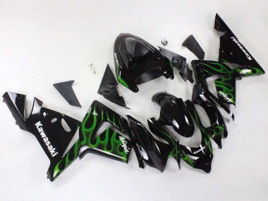 2004-2005 Kawasaki ZX10R Motorcycle Fairings - Black with Green Flame Ninja Canada Suppliers