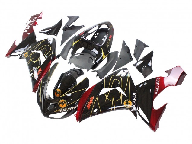 2006-2007 Kawasaki ZX10R Motorcycle Fairings - Black Red Gold BACARDI Canada Suppliers