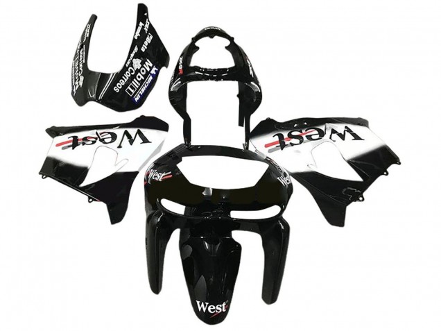 1998-1999 Kawasaki ZX6R Motorcycle Fairings - Glossy Black White West Canada Suppliers