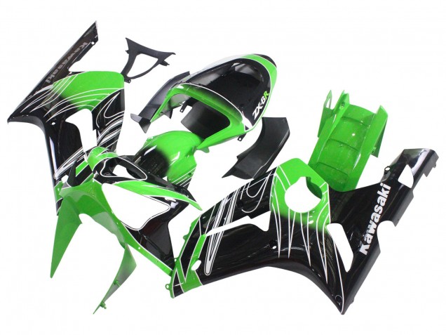 2003-2004 Kawasaki ZX6R Motorcycle Fairings - Green White Black Canada Suppliers