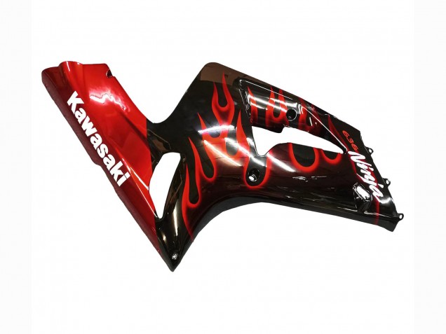 2003-2004 Kawasaki ZX6R Motorcycle Fairings - Glossy Black Red Flame Canada Suppliers