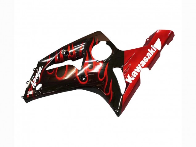2003-2004 Kawasaki ZX6R Motorcycle Fairings - Glossy Black Red Flame Canada Suppliers