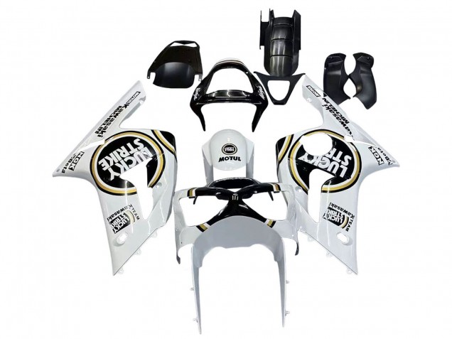 2003-2004 Kawasaki ZX6R Motorcycle Fairings - White Black Motul Lucky Strike Canada Suppliers