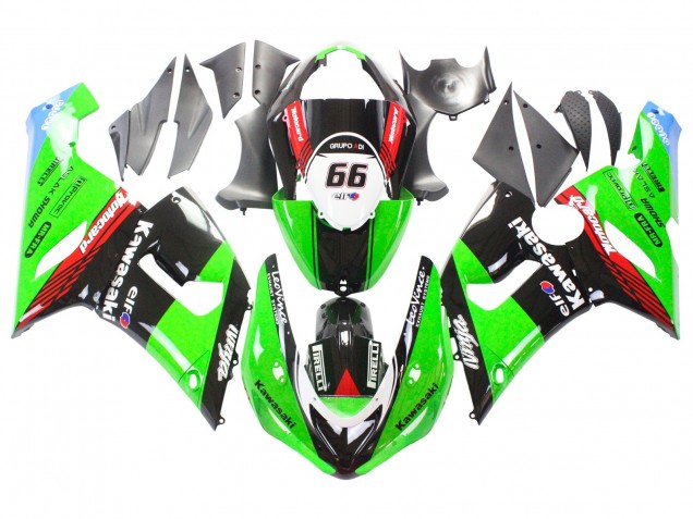 2005-2006 Kawasaki ZX6R Motorcycle Fairings - Green Red Black Elf 66 Canada Suppliers
