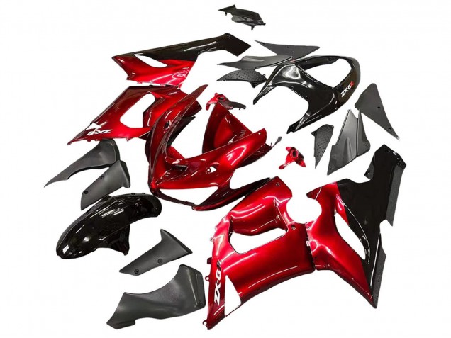 2005-2006 Kawasaki ZX6R Motorcycle Fairings - Red Black Canada Suppliers