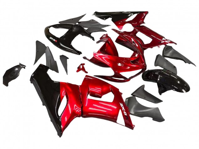 2005-2006 Kawasaki ZX6R Motorcycle Fairings - Red Black Canada Suppliers
