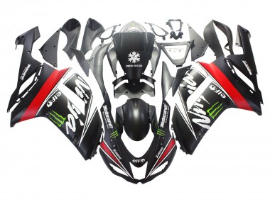 2007-2008 Kawasaki ZX6R Motorcycle Fairings - Black White Red with White Snow Decal Ninja Elf Canada Suppliers