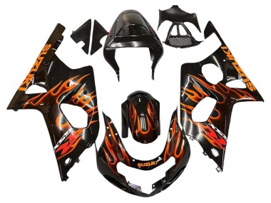 2000-2002 Suzuki GSXR1000 Motorcycle Fairings - Glossy Black Orange Flame Canada Suppliers