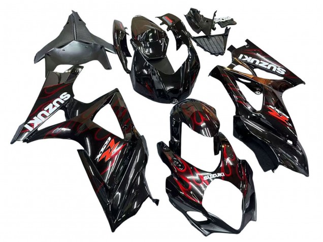 2007-2008 Suzuki GSXR 1000 Motorcycle Fairings - Black Red Flame Canada Suppliers