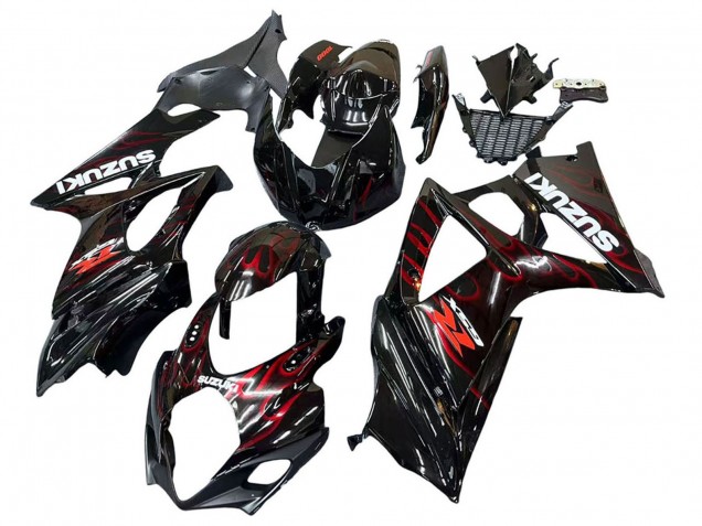 2007-2008 Suzuki GSXR 1000 Motorcycle Fairings - Black Red Flame Canada Suppliers