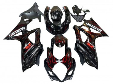 2007-2008 Suzuki GSXR 1000 Motorcycle Fairings - Black Red Flame Canada Suppliers