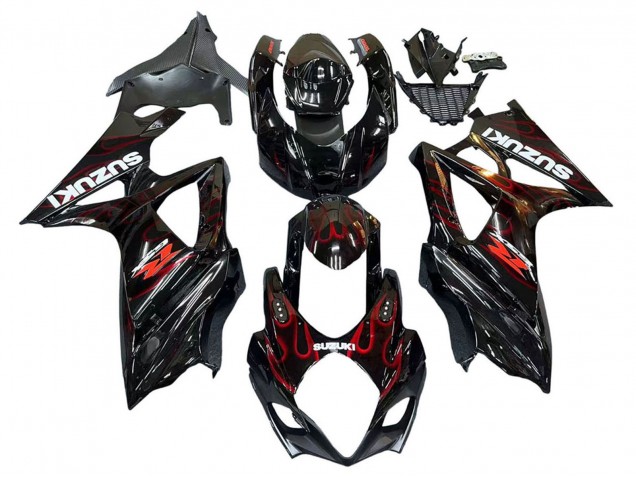 2007-2008 Suzuki GSXR 1000 Motorcycle Fairings - Black Red Flame Canada Suppliers