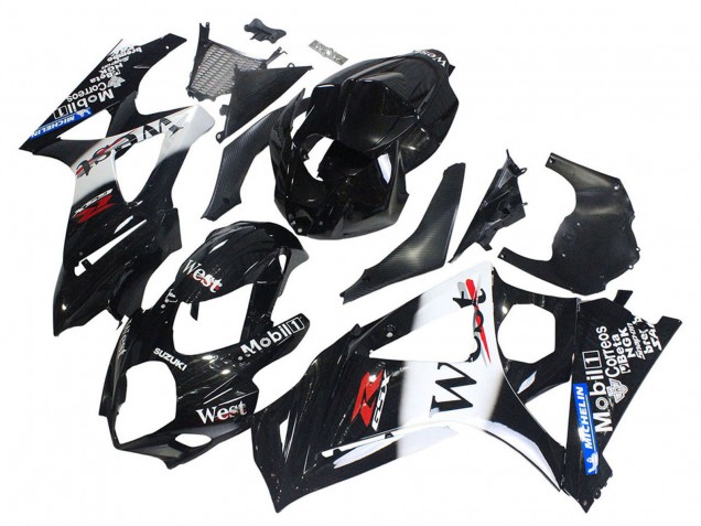2007-2008 Suzuki GSXR 1000 Motorcycle Fairings - Glossy Black White West Canada Suppliers
