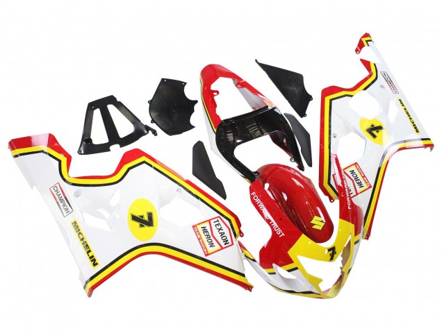 2004-2005 Suzuki GSXR 600 / GSXR 750 Motorcycle Fairings - White Red Yellow Michelin Texaon Heron 7 Canada Suppliers