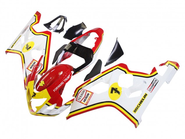 2004-2005 Suzuki GSXR 600 / GSXR 750 Motorcycle Fairings - White Red Yellow Michelin Texaon Heron 7 Canada Suppliers