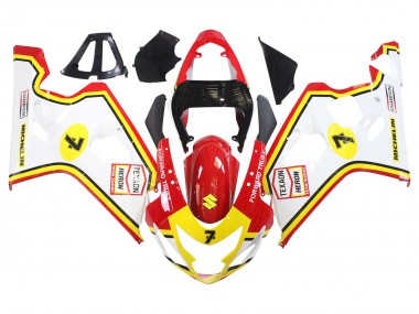2004-2005 Suzuki GSXR 600 / GSXR 750 Motorcycle Fairings - White Red Yellow Michelin Texaon Heron 7 Canada Suppliers