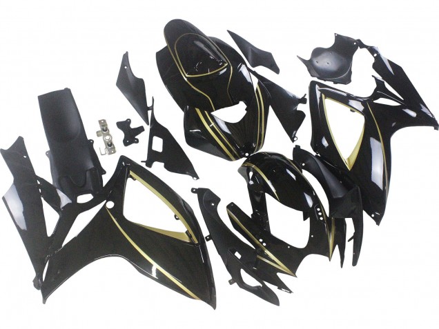 2006-2007 Suzuki GSXR 600 / GSXR 750 Motorcycle Fairings - Glossy Black Gold Stripe Canada Suppliers