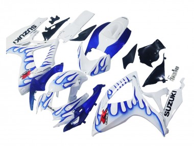 2006-2007 Suzuki GSXR 600 / GSXR 750 Motorcycle Fairings - White Blue Flame Canada Suppliers