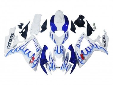 2006-2007 Suzuki GSXR 600 / GSXR 750 Motorcycle Fairings - White Blue Flame Canada Suppliers