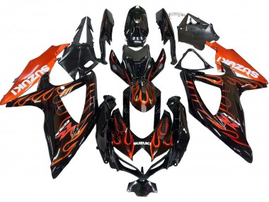 2008-2010 Suzuki GSXR 600 / GSXR 750 Motorcycle Fairings - Glossy Black Orange Flame Canada Suppliers