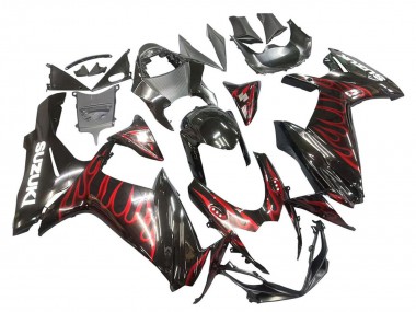 2011-2024 Suzuki GSXR 600 / GSXR 750 Motorcycle Fairings - Glossy Black Red Flame Canada Suppliers