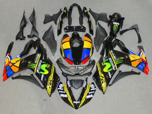 2015-2018 Yamaha YZF R3/R25 Motorcycle Fairings - Glossy Black Yellow White Blue ENEOS Monster MoviStar Color Wheel Canada Suppliers