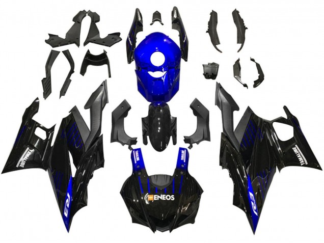 2019-2021 Yamaha YZF R3/R25 Motorcycle Fairings - Blue Black Carbon Fiber ENEOS Yamalube Canada Suppliers