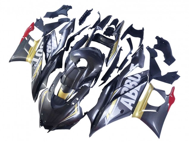 2022-2024 Yamaha YZF R3/R25 Motorcycle Fairings - Black Carbon Fiber Style Gold Red ABBOT Canada Suppliers