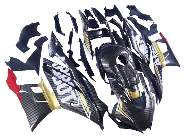 2022-2024 Yamaha YZF R3/R25 Motorcycle Fairings - Black Carbon Fiber Style Gold Red ABBOT Canada Suppliers