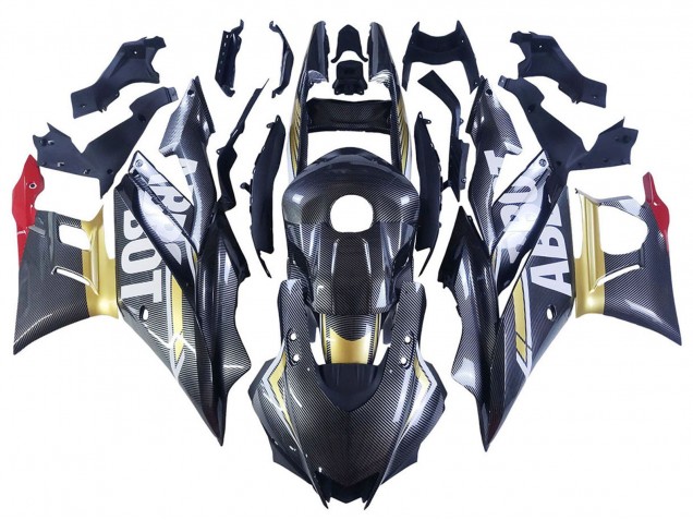 2022-2024 Yamaha YZF R3/R25 Motorcycle Fairings - Black Carbon Fiber Style Gold Red ABBOT Canada Suppliers