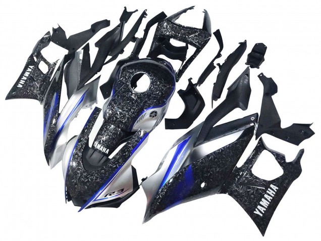 2022-2024 Yamaha YZF R3/R25 Motorcycle Fairings - Marble Black Silver Blue Forged Carbon Fiber Style Canada Suppliers