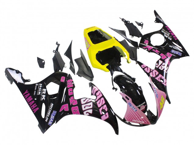 2006-2009 Yamaha YZF R6S Motorcycle Fairings - Yellow Pink Glossy Black Rossi Repsol 46 Canada Suppliers