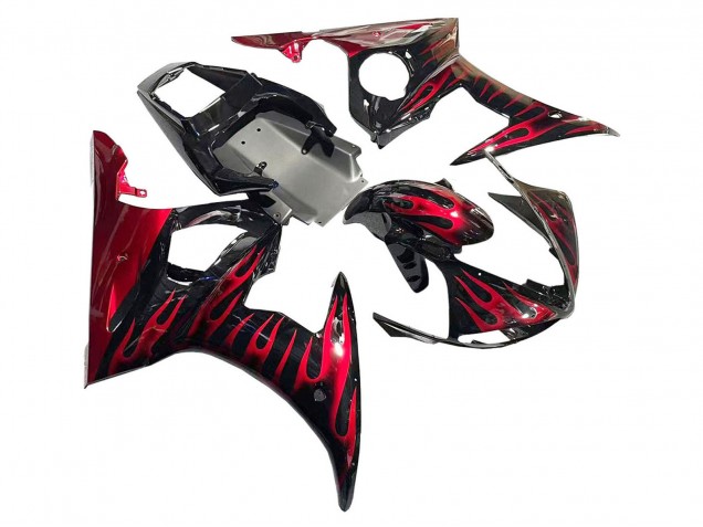2005 Yamaha YZF 600 R6 Motorcycle Fairings - Black with Red Flame Canada Suppliers