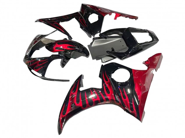 2005 Yamaha YZF 600 R6 Motorcycle Fairings - Black with Red Flame Canada Suppliers
