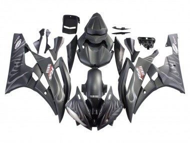2006-2007 Yamaha YZF 600 R6 Motorcycle Fairings - Matte Black Silver Flame Canada Suppliers