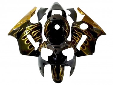 2000-2001 Kawasaki ZX12R Motorcycle Fairings - Glossy Black Gold Flame Canada Suppliers