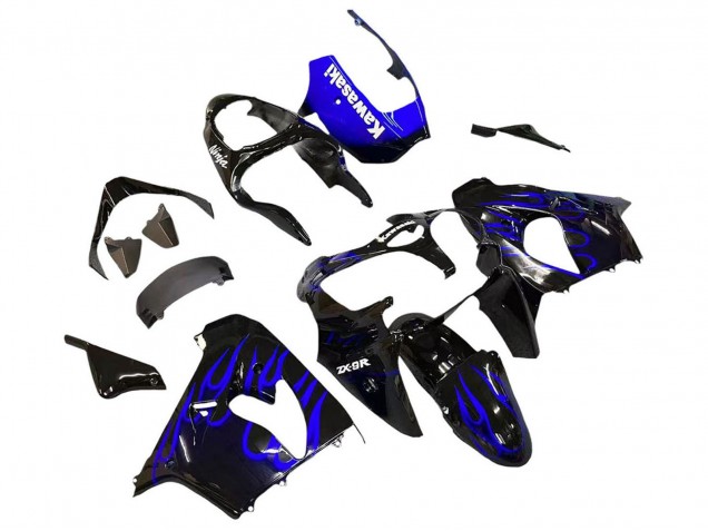 2000-2001 Kawasaki ZX9R Motorcycle Fairings - Glossy Black Blue Flame White Canada Suppliers