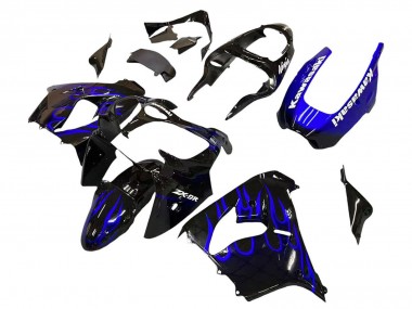 2000-2001 Kawasaki ZX9R Motorcycle Fairings - Glossy Black Blue Flame White Canada Suppliers