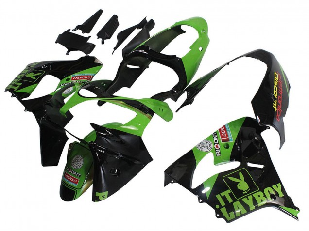 2000-2001 Kawasaki ZX9R Motorcycle Fairings - Green Black Playboy DENSO Canada Suppliers