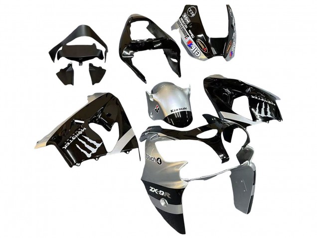 2002-2003 Kawasaki ZX9R Motorcycle Fairings - Silver Glossy Black Monster Elf Canada Suppliers