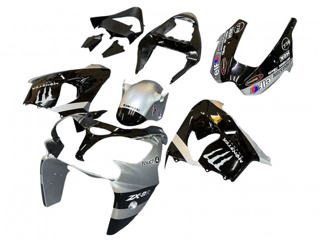 2002-2003 Kawasaki ZX9R Motorcycle Fairings - Silver Glossy Black Monster Elf Canada Suppliers