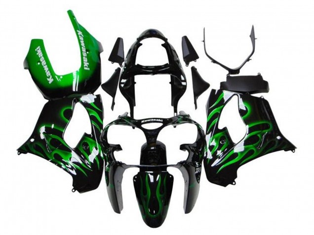 2000-2001 Kawasaki ZX9R Motorcycle Fairings - Glossy Black Green Flame White Canada Suppliers