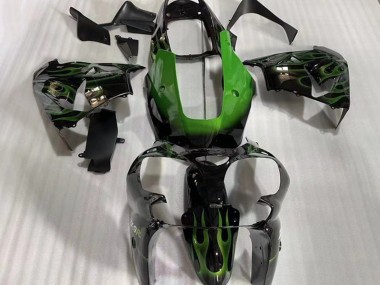 2002-2003 Kawasaki ZX9R Motorcycle Fairings - Glossy Black Green Flame Canada Suppliers