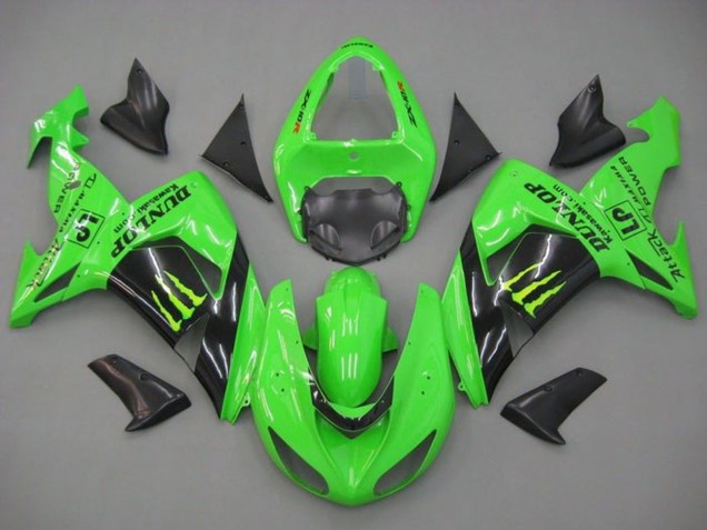 2006-2007 Kawasaki ZX10R Motorcycle Fairings - Green Glossy Black Monster Dunlop Canada Suppliers