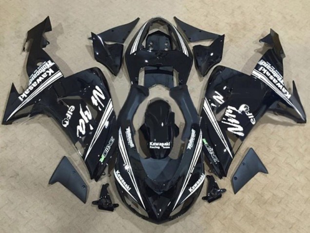 2006-2007 Kawasaki ZX10R Motorcycle Fairings - Glossy Black White Stripe Elf Canada Suppliers