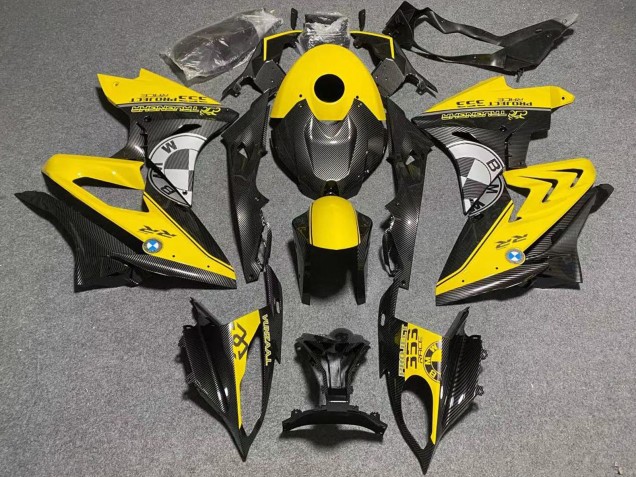 2009-2014 BMW S1000RR Motorcycle Fairings - Yellow Faux Carbon Fiber Canada Suppliers