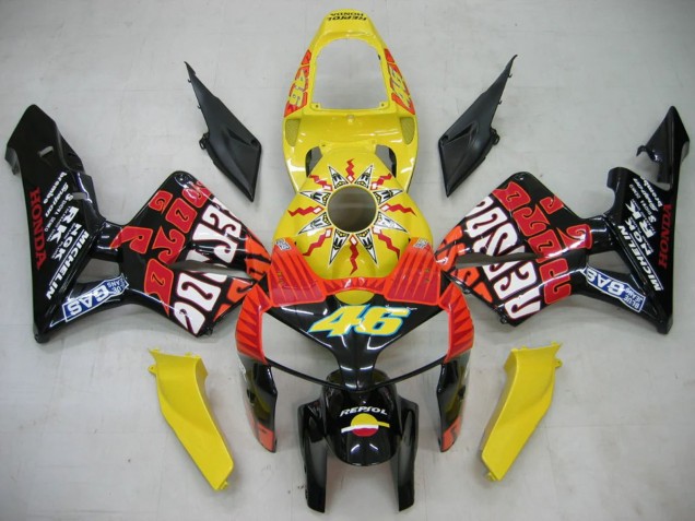 2005-2006 Honda CBR600RR Motorcycle Fairings - Black Yellow Rossi Canada Suppliers