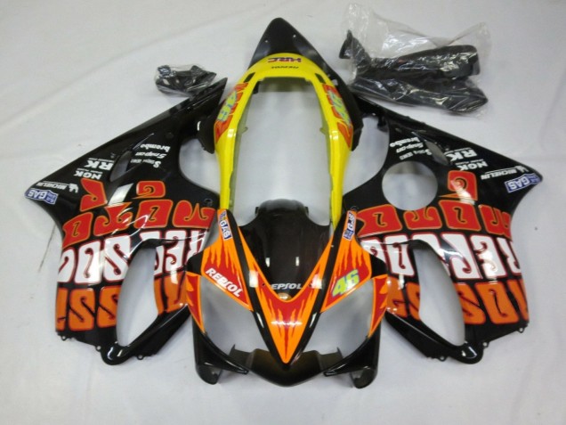 2004-2007 Honda CBR600 F4i Motorcycle Fairings - Yellow Orange Glossy Black Rossi Canada Suppliers
