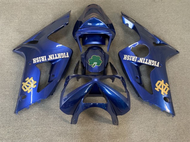 2003-2004 Kawasaki ZX6R Motorcycle Fairings - Blue Green Gold White Fighting Irish Canada Suppliers